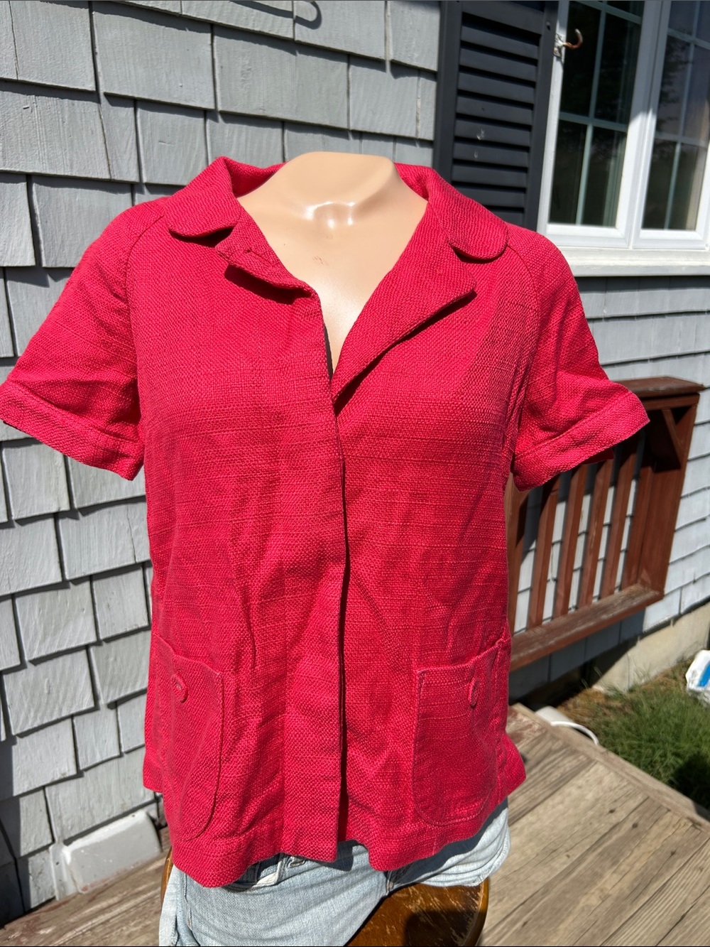 Banana Republic Short-Sleeve Button-Down Blazer in Vibrant Pink- small tall